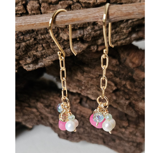 Aretes jade rosa